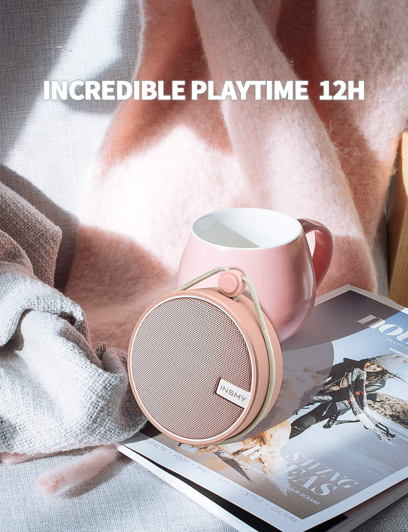 INSMY C12 IPX7 Waterproof Shower Bluetooth Speaker, Portable Small Speaker, Speakers Bluetooth Wireless Loud Clear Sound Support TF Card Suction Cup for Outdoor Kayak Canoe Beach Gift (Cashmere Pink) Cashmere Pink