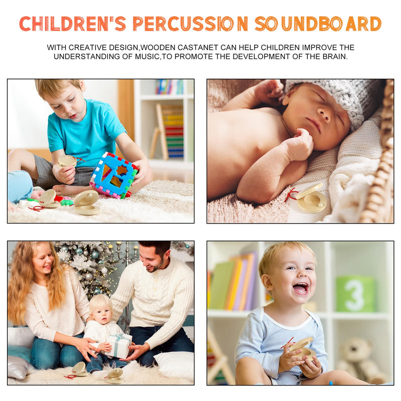 Fuyamp 24 Pcs Castanets Wooden Musical Instrument Finger Castanets Baby Castanet Hand Finger Castanets Classroom DIY Wooden Percussion Instrument for Kids Adults