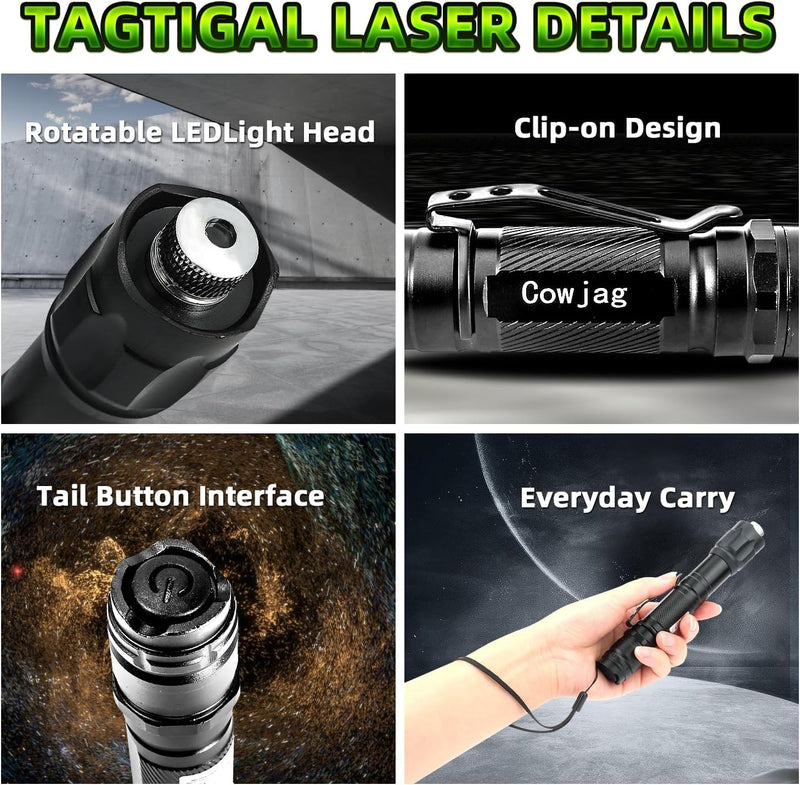 Cowjag Green Laser Pointer High Power Flashlight, Long Range Laser Flashlight, Rechargeable Flashlight, Single Push On/Off, with Carrying Case (Green Light)