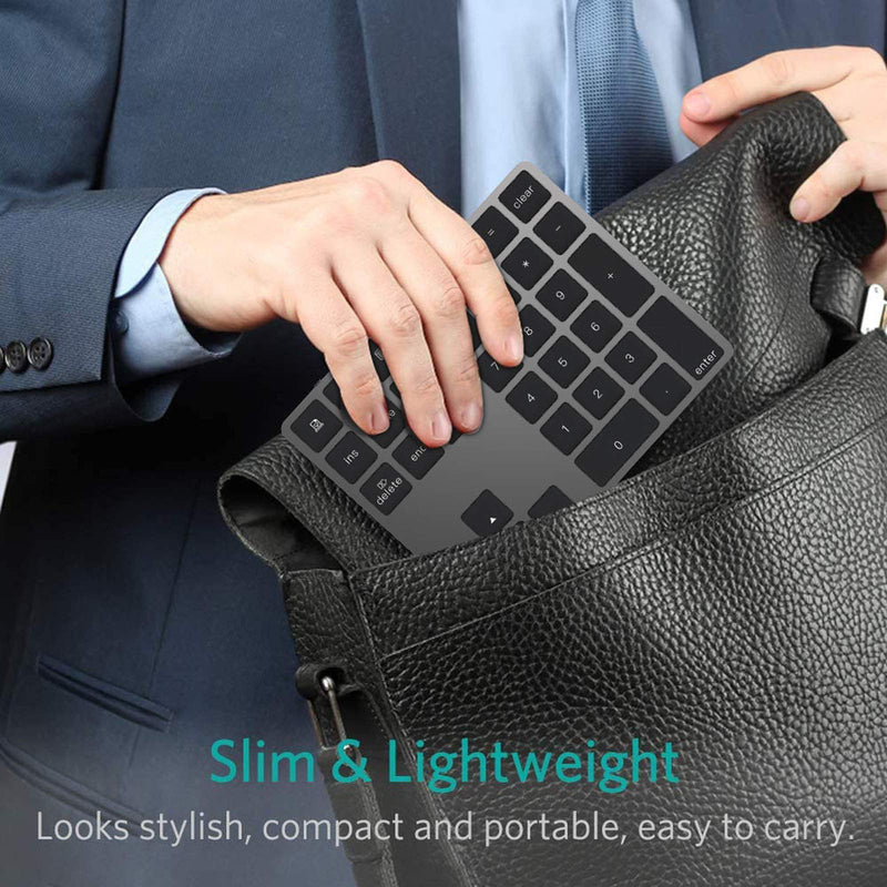 Bluetooth Numeric Keypad, Rechargeable Aluminum 34-Key Number Pad Slim External Numpad Keyboard Data Entry Compatible for MacBook, MacBook Air/Pro, iMac Windows Laptop Surface Pro etc Black