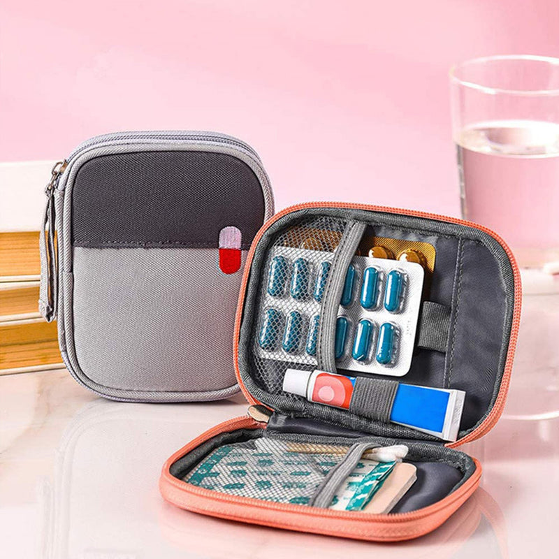 MQWDGJ Travel Pharmacy Bag, Pack of 2 Mini First Aid Bag, Empty, Medicine Bag, Waterproof Medicine Storage Bag, Emergency Bag, Empty for Home, Office, Travel, Outdoor (Grey Pink), Grey, Pink, Casual