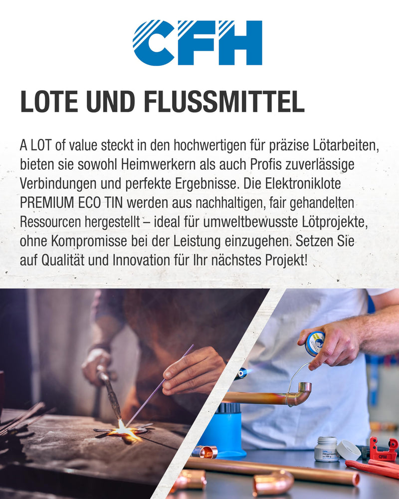 CFH Bastlerlot EL 329 – Solder Diameter 2.0 mm, 70 g, Flux Filled, Lead-Free, Ideal Solder for Repairs and Soldering Projects in Crafts, High Quality, Made in Germany