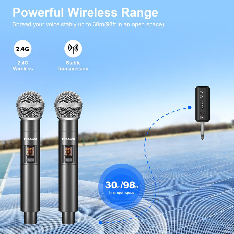 Aokeo Wireless Microphone Only for Mic Input, UHF Metal Dynamic Handheld Multipurpose Mic with Rechargeable Receiver (Work 4hs), 160ft Range, for Karaoke Machine, Amplifier Speaker, Mixer, Church PG58-2