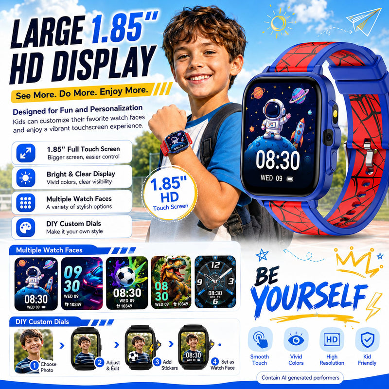 Smart Watch for Kids Boys Girls Age 5-12, Ai Functions Games HD Touch Screen Watches with Video Camera Music Player Pedometer Heart Rate Sleep Tracker Christmas Birthday Gifts for Girls
