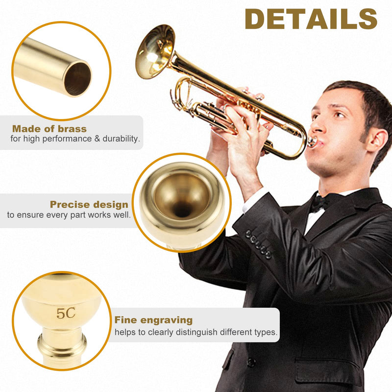 [AUSTRALIA] - 3 Pack Trumpet Mouthpiece 7C 5C 3C Trumpet Mouthpiece Set Compatible with Yamaha Bach Conn King Standard Trumpets for Beginners and Professional Players, Gold 