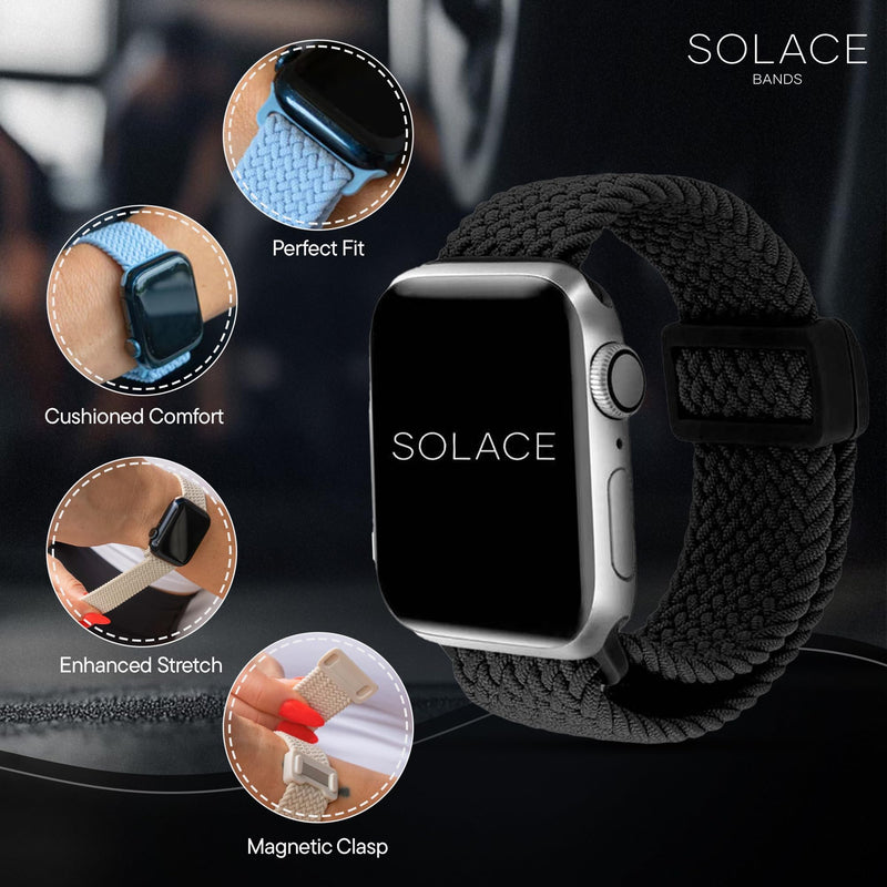 Solace Bands Imperium Adapt Wide Adjustable Nylon Braided Watch Band - Compatible with All Apple Watches - Solace Apple Watch Bands for Women & Men - Smart Watches Band Series 11-1, Ultra, SE Sand 38/40/41/42MM Regular