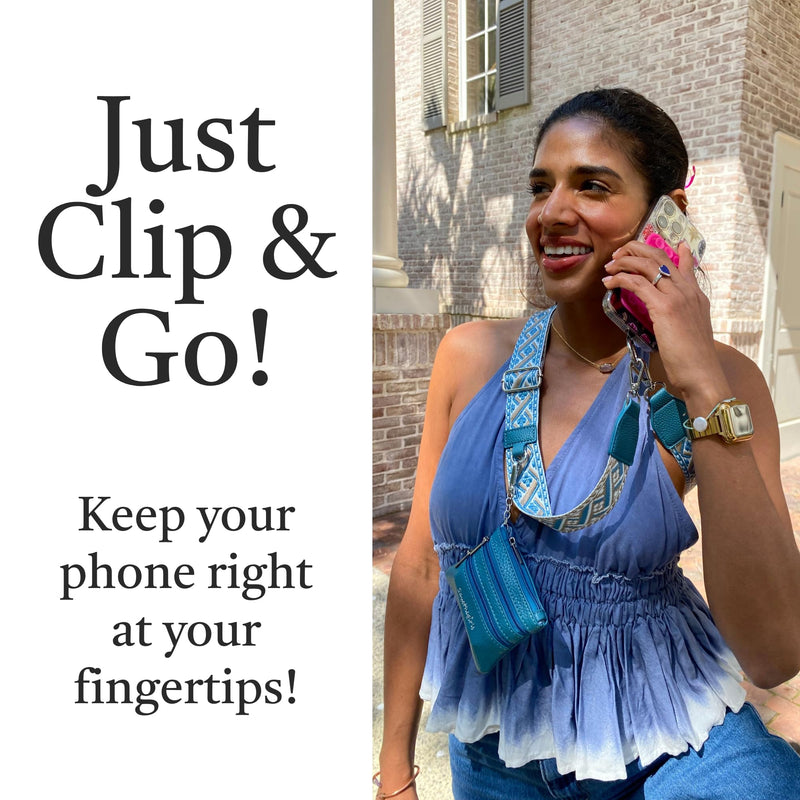 Save the Girls Clip & Go Phone Lanyard with Wallet Pouch, Peacock Blue | Crossbody Cell Phone Lanyard Strap with Zippered Wallet Pouch. Adjustable, Anti-Theft Hands-Free Phone Holder for Women.