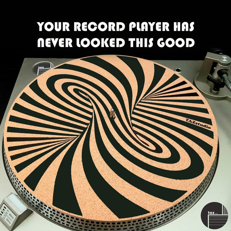 Premium slipmat - Cork Turntable Mat for Better Sound Support on Vinyl LP Record Player - Cork mat Original Geometric Design Psychedelic Geometric Spiral Art [4mm Thickness]-m7 m7-Geometric spiral
