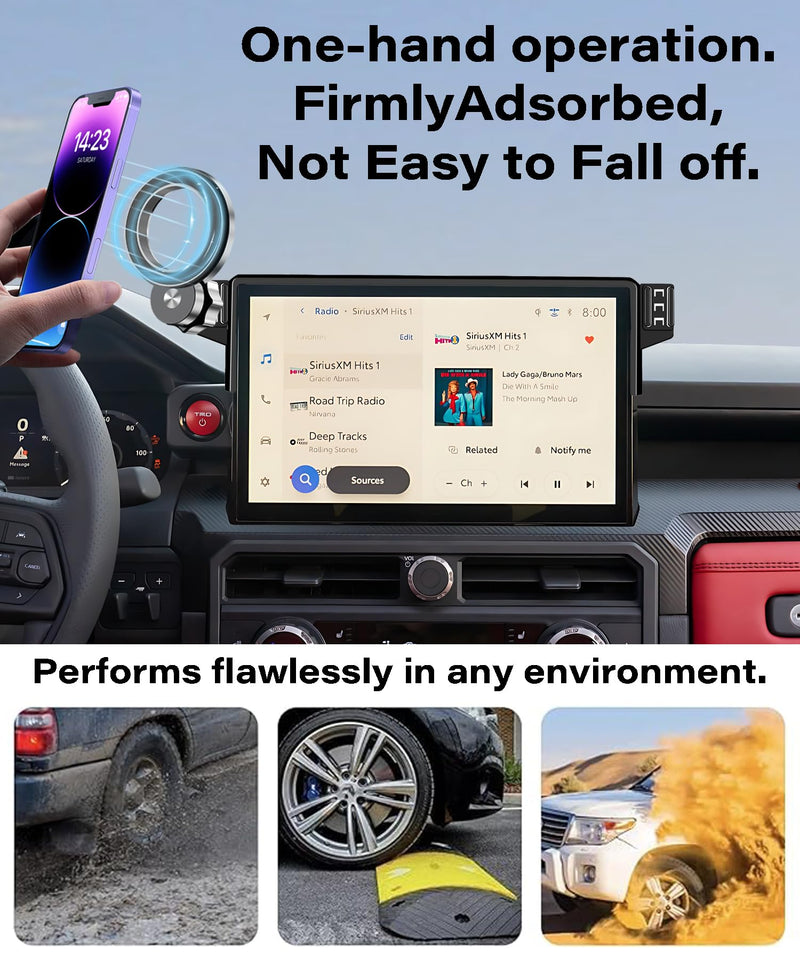 Car Phone Holder for Toyota Tacoma 2024-2026/4Runner 2025 Accessories | 14" Touch Screen Clip-On MagSafe Strong Magnetic Cell Phone Mount, 360° Rotatable Hands-Free Holder, Not Block Air Vents fit for 2024-2026 Tacoma / 2025 4Runner (14 inch)