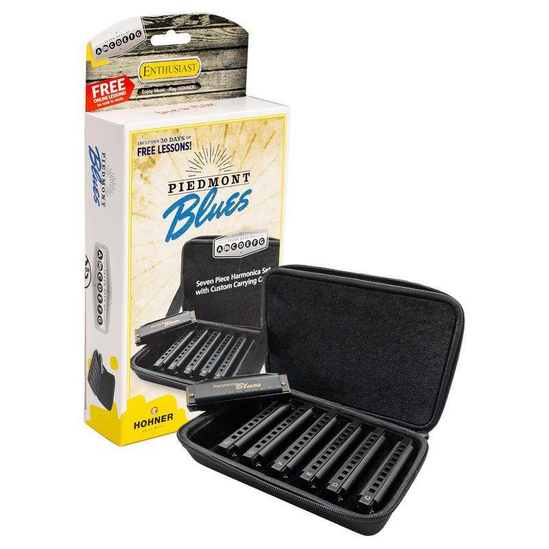 Hohner Accordions Hohner Harmonica Piedmont Blues 7 Harmonica Pack with Case, Stainless steel (PBH7) 7-Pack