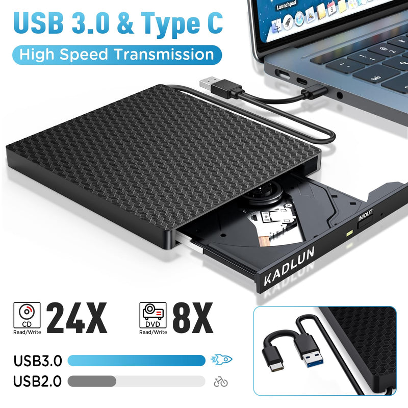 External CD/DVD Drive External USB 3.0 USB C External CD Drive for Laptop Desktop PC MacBook iMac, DVD +/-RW Burner Optical Drive External DVD Drive for Windows 11/10/8/7/XP/Linux/Vista/MacOS 5.71"x5.71"x0.75"