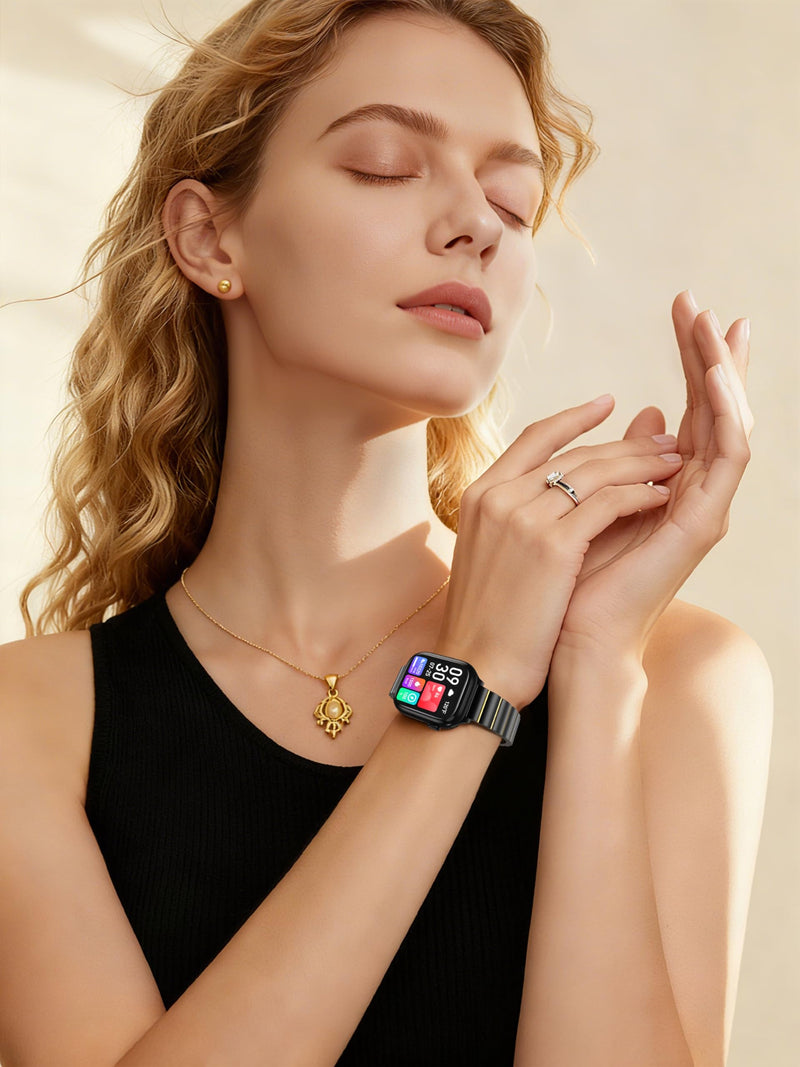 LULULOOK Compatible with Apple Watch Bands for Women 46mm 45mm 44mm 42mm 41mm 40mm 38mm, Metal Stainless Steel iWatch Strap for Apple Watch Series 11/10-1/SE Series Black+Gold 42(Series 11/10)/41/40/38mm
