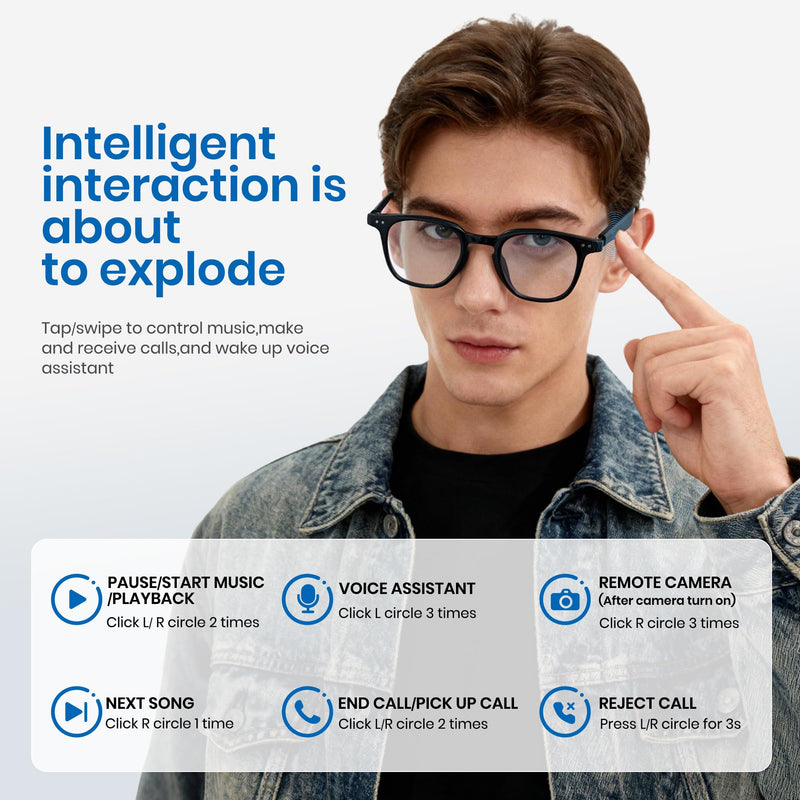 Cyxus AI Smart Photochromic Glasses, Meeting Transcription & Summaries 144 Language Translator 11h Playtime Voice Control HD Calls Business Travel AI8324 Black Frame-Photochromic Lens-Translation, Meeting Transcription & Summaries