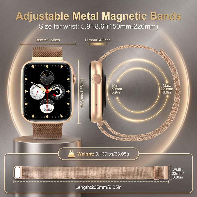 Smart Watches for Women Blood Pressure, 1.9" HD Full Touch Screen, Fitness Tracker with Heart Rate Blood Oxygen Sleep Monitor, IP67 Waterproof Smartwatch, 123 Sports Fitness Tracker for Android iOS Rose Gold