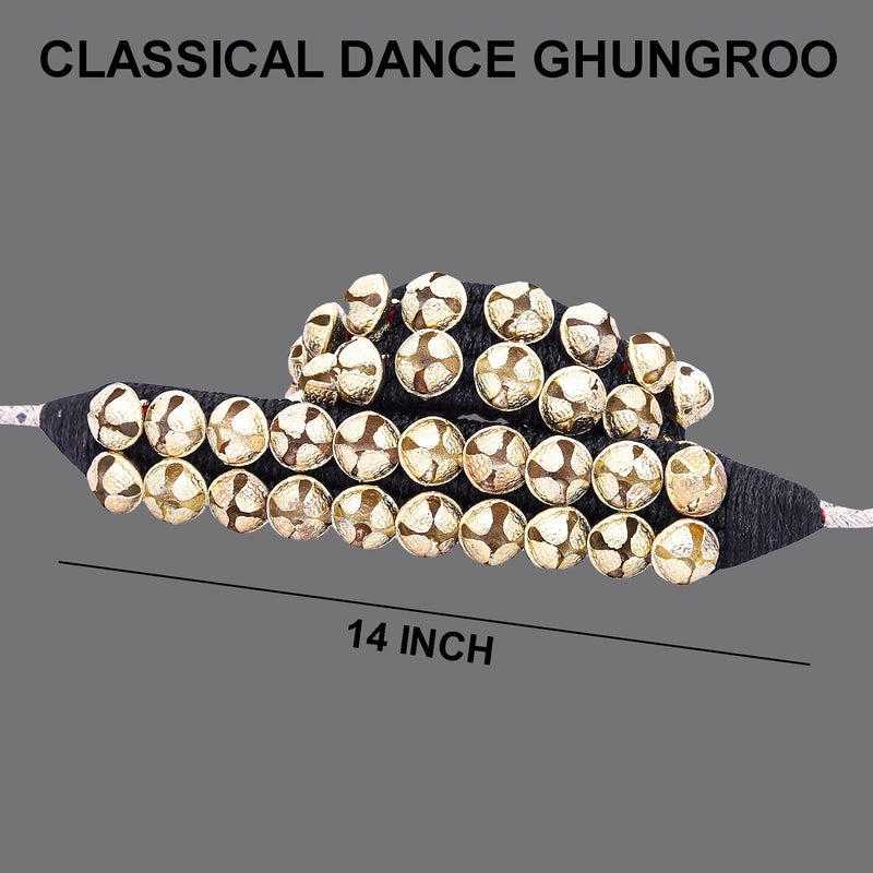 Dancing Bells Anklet Ghungroo with Colored Cushion Pad 2 Line with (20+20) Bells Best For Indian Classical Dance, Indian Style Brass Ankle Bells (BLACK) BLACK