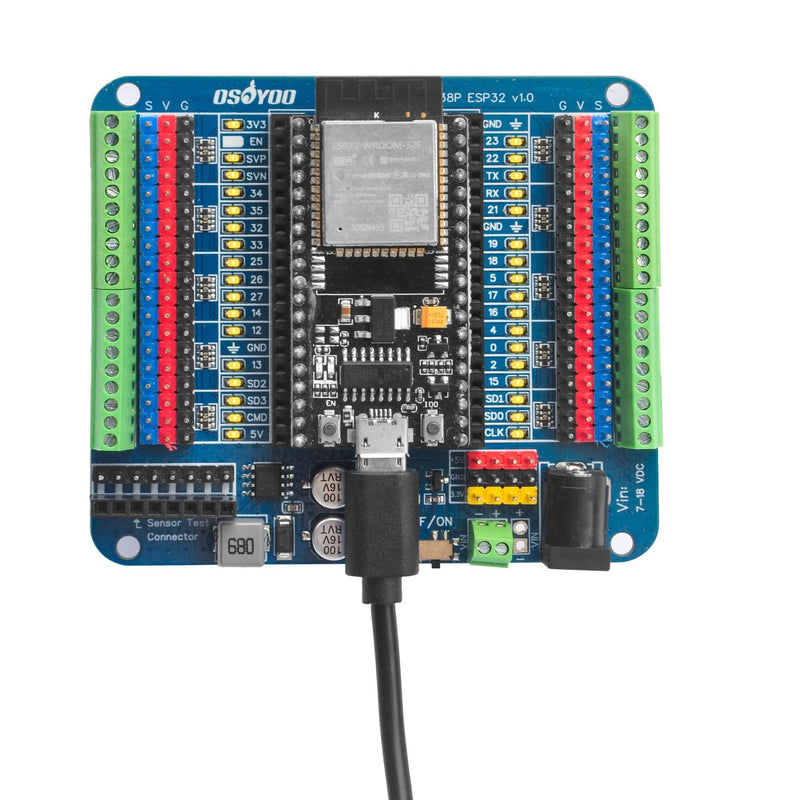 OSOYOO Breakout-Board für 38-polige ESP32-Erweiterungsplatine mit dualen 2x19P-Headern - GPIO-LED-Anzeigen - ideal für ESP32 Prototyping, Entwicklung und Lernprojekte 38P ESP32 Shiled Breakout Board