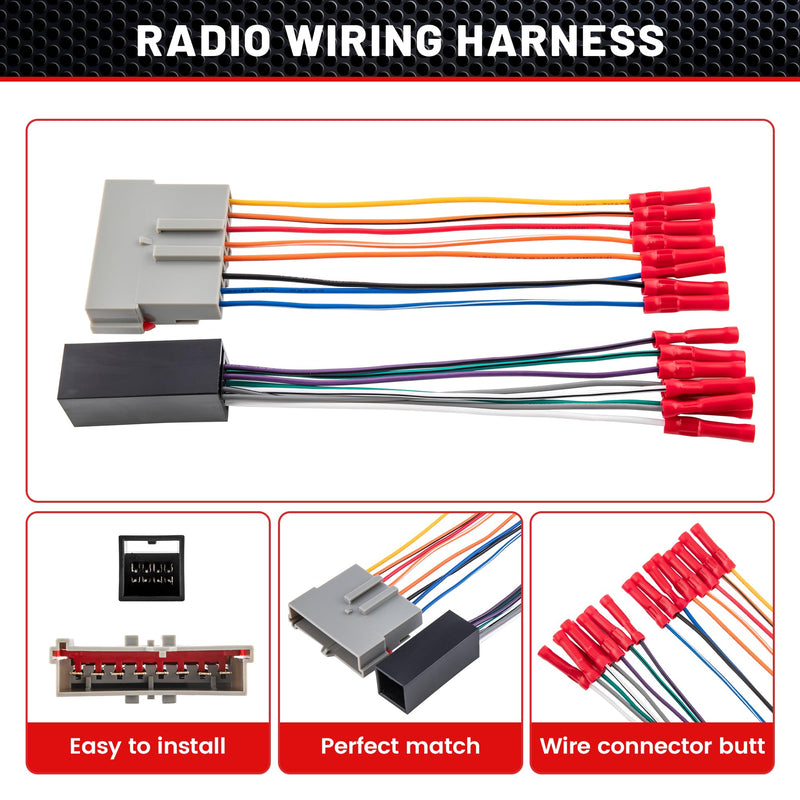 RED WOLF Stereo Harness w/Wire Connector Butt Amplifier Integration Fit for 1986-2000 Ford Mustang Explorer F150/250, Lincoln Town, Mercury Radio Connector Adapter Premium Mach Sound System