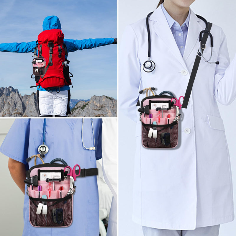 BOVKE Nurse Fanny Pack with Medical Gear Pockets, Tape Holder, Medical Bag Nurse Waist Pouch Organizer with Utility Storage for Stethoscopes, Bandage Scissors and Other Emergency Supplies, Pink