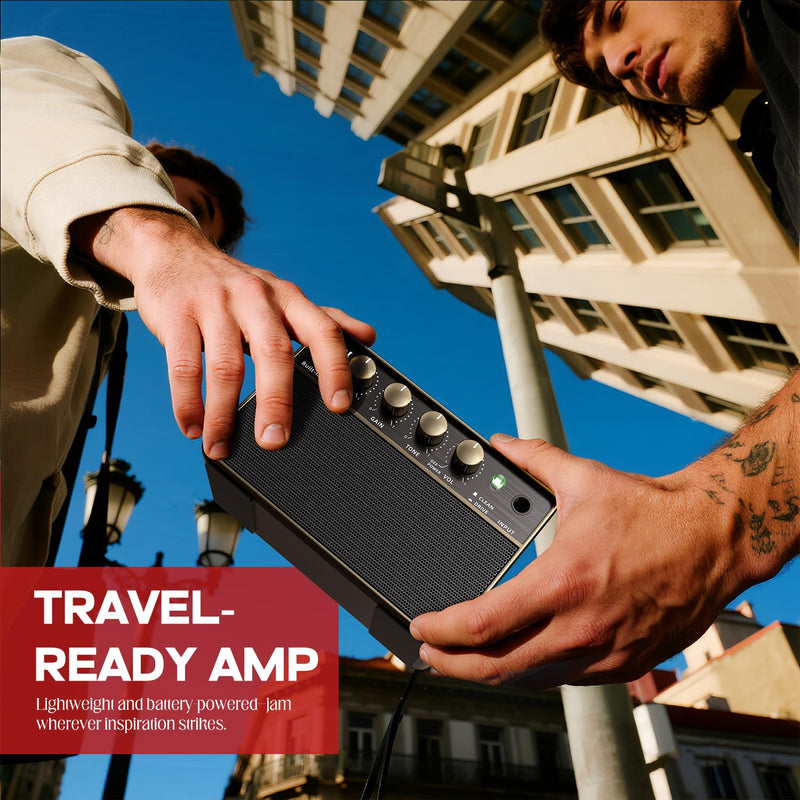 [AUSTRALIA] - AKLOT Guitar Amp Portable Rechargeable: 10W Mini Electric Guitar Amplifier with Clean/Drive Channels, Wireless Audio, USB-C, 6H Battery, Headphone Out and AUX in, Ideal for Practice or Travel (Black) Black 