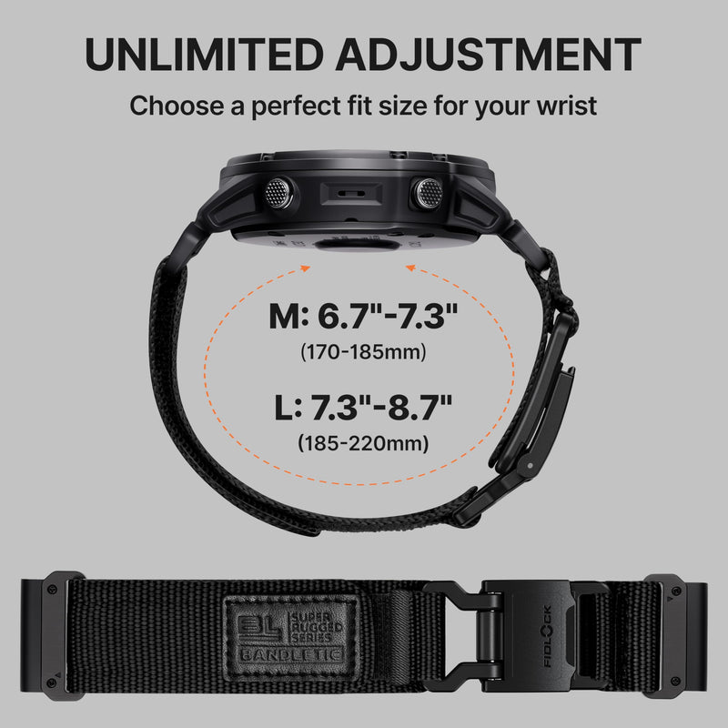 Bandletic 26MM Compatible with Garmin Fenix 8 51mm 7X 6X 5X Watch Band | Quick Fit Nylon Replacement Strap with Magnetic Fidlock Buckle for Fenix 6X Pro/5X PlusR/Instinct 2X/Enduro/Quatix/Tactix Black Medium (6.7"-7.3")