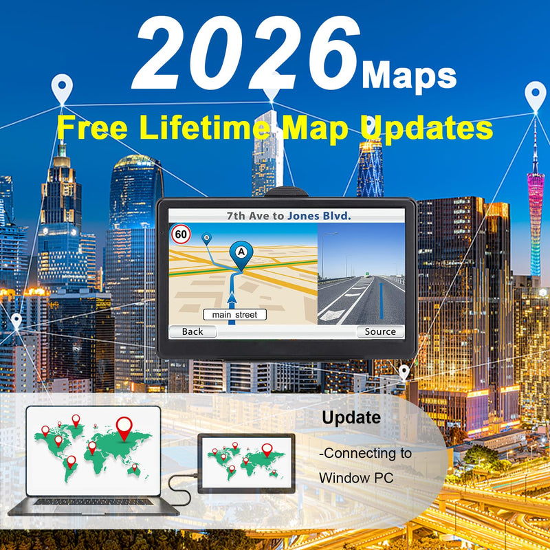 GPS Navigator for Car, 2026 Map 7 inch Touch Screen Car GPS 256-16GB,Voice Turn Direction Guidance, Support Speed and Red Light Warning, North America Lifetime map Free Update Truck(Black) Black