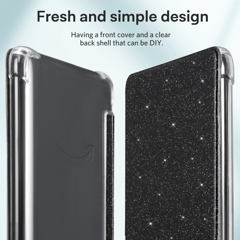 CoBak Case for Kindle Paperwhite - New PU Leather Cover and Clear Soft Silicone Back Cover with Auto Sleep Wake Feature for Kindle Paperwhite Signature Edition (6.8" 11th Generation 2021 Released) L-Glitter Black
