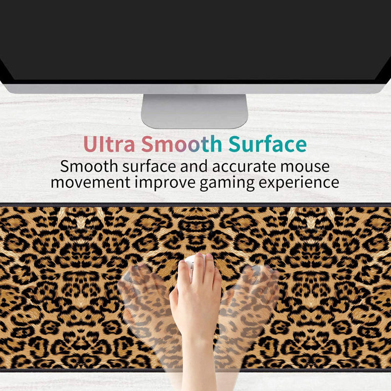 Desk Pad Mat Gaming Mouse Pads with Coasters Set, Stitched Edges Design Mouse Pad XXL Large Mouse Pad for Laptop Computers Leopard Print Desk Writing Mat for Office & Home 31.5"x 11.8"