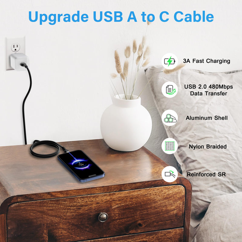 USB C Cable (2FT, 50-Pack), USB A to USB Cord Fast Charging Compatible with iPhone 17, iPhone Air, iPhone 17 Pro, iPhone 17 Pro Max, iPhone 16/15 Series, Galaxy S24, LG and Car Play and More 2FT