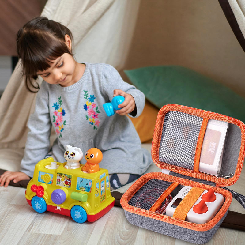 co2CREA Hard Case Compatible with Yoto Mini Kids Audio Music Player Children Speaker Plays Audiobook Cards Radio and Card Case Hold up to Yoto 36 Cards Grey Case and Orange Zipper