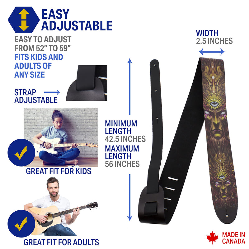 [AUSTRALIA] - Perri's Leathers, Official David Bolt Solar Mind Licenced Leather Guitar Strap, Direct to Leather Series, Anti-Slip, Adjustable from 42.5" to 56" Inch, Compatible w/All Button Lock Systems 