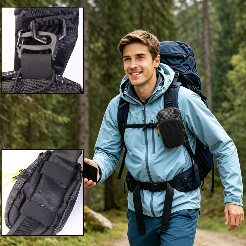 weryerker Backpack Shoulder Strap Pouch - Waterproof Strap Pack Phone Pouch, Backpack Strap Pocket Attachment Bag for Hiking, Travel, Cycling (Black) Black