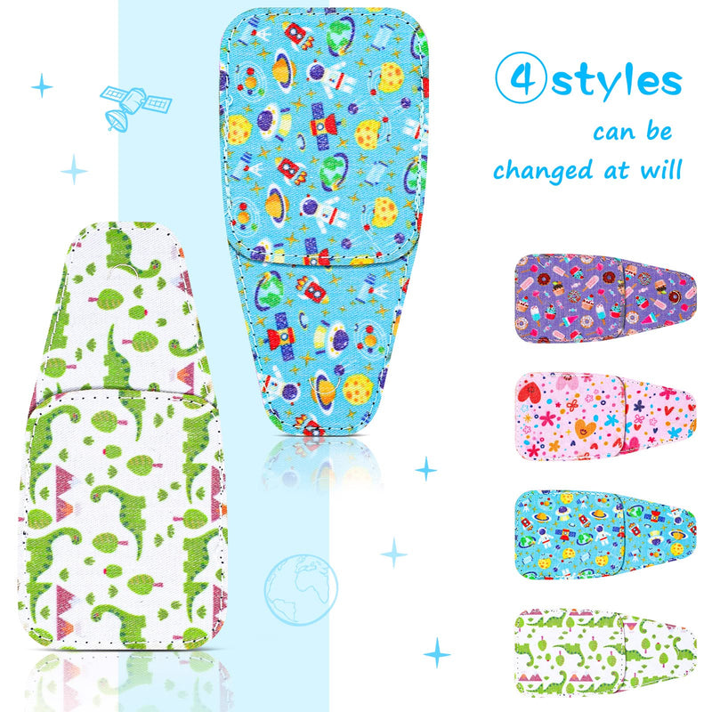 Haysandy 4 Pcs Eye Patches for Kids Reusable Eyepatch for Glasses to Cover Either Eye, Pink Blue Green White, 4 Styles (Dino Flower Outer Space Ice Cream) Dino Flower Outer Space Ice Cream