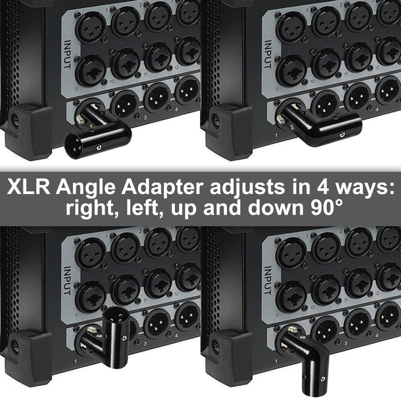 HQRP 4-Pack 3-Pin XLR Angle Adapter Dual Male & Female with 4 Adjustable Angle Positions Right Left and 90 Degree, Compatible with Mixers That Interfere with Other Applications, 3-Pin Connector