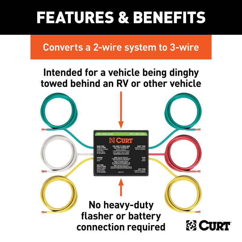 [AUSTRALIA] - CURT 56196 2-to-3-Wire Splice-in Trailer Tail Light Converter for RV Dinghy Towing 