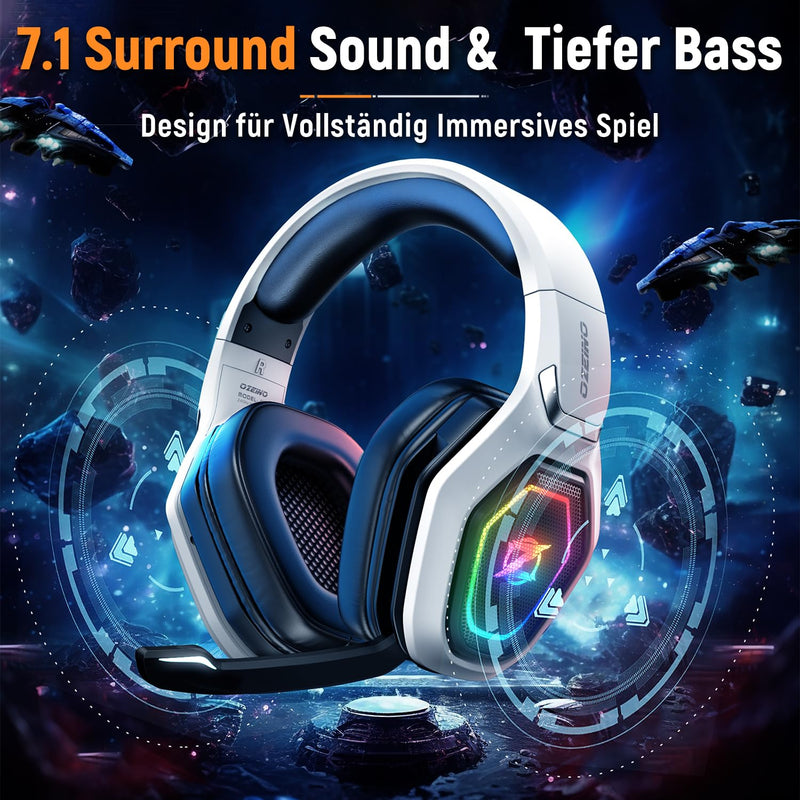 [AUSTRALIA] - Ozeino 2.4GHz Wireless Gaming Headset for PC, Ps5, Ps4 - Lossless Audio USB & Type-C Ultra Stable Gaming Headphones with Flip Microphone, 40-Hr Battery Gamer Headset for Switch, Laptop, Mobile, Mac Black and White 