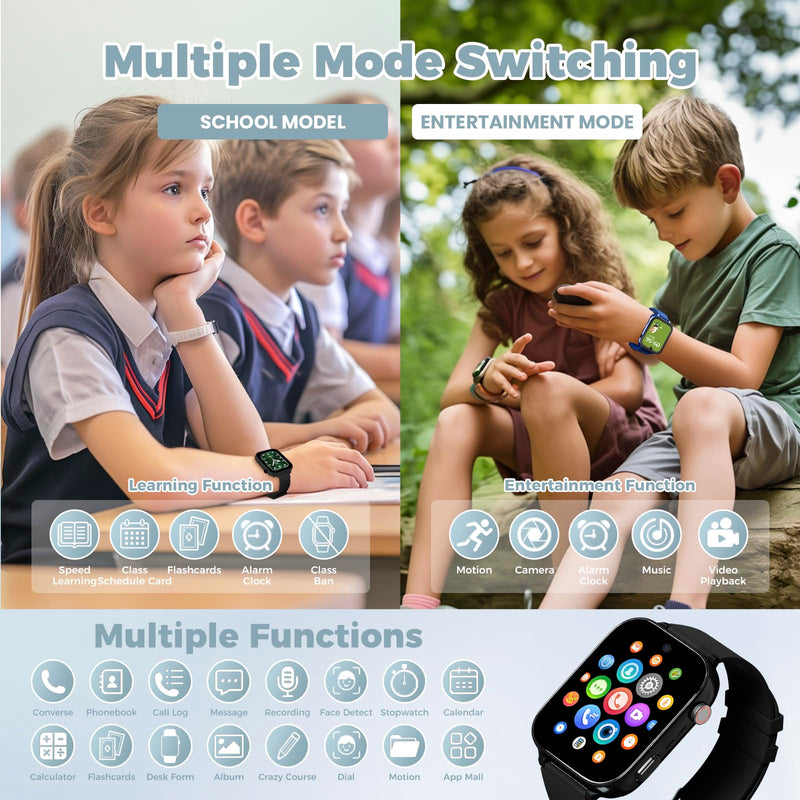 4G Kids Watch, Smart Watch for Kid GPS Tracker with SIM Card, Texting, Camera, Two-Way Calling, School Mode, SOS, Games, Best for Children Aged 3-12, Ideal Gift for Kids black and blue