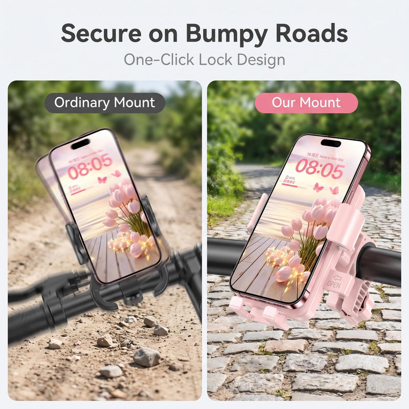 Pink Bike Phone Mount for Women, Anti-Shake Bicycle & Scooter Phone Holder | Slide-to-Lock Bicycle Phone Holder, 360° Rotatable Anti-Shake Scooter Mount for Electric Bike, Motorcycle