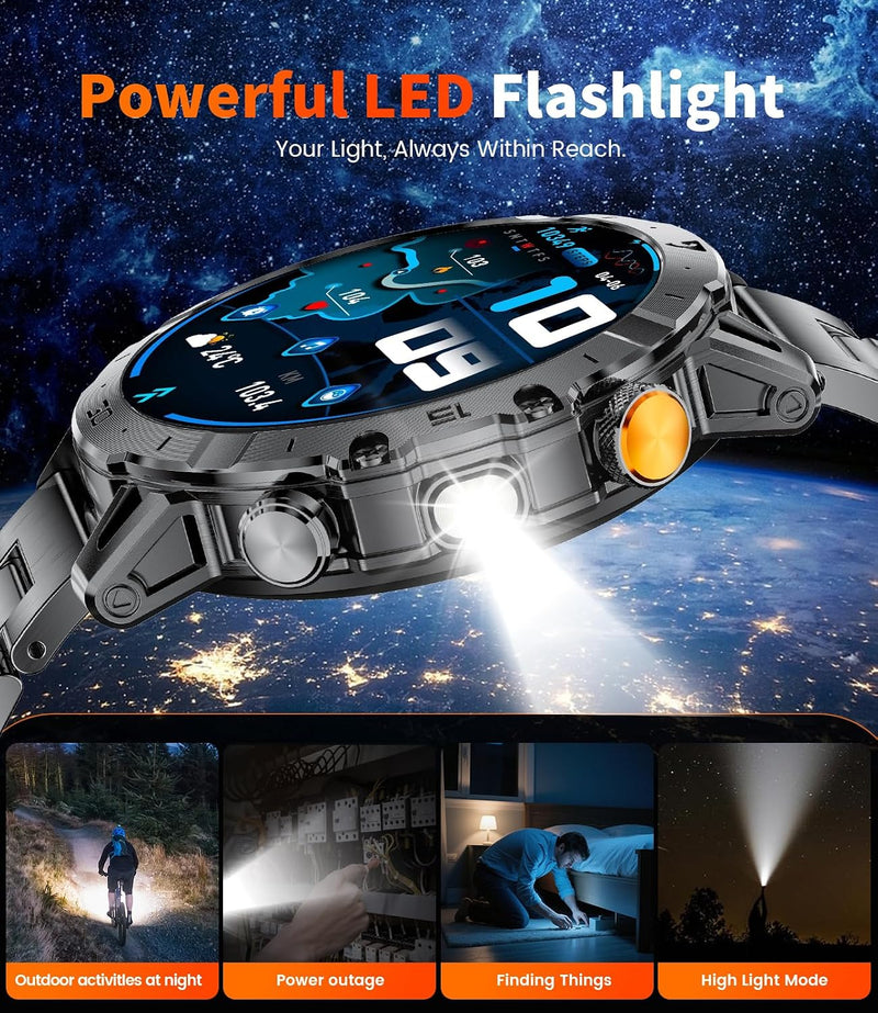 Military Smart Watch for Men with Bluetooth Call, 1.43" AMOLED Screen Smartwatch with Heart Rate/Sleep Monitor, IP68 Waterproof Fitness Tracker with 100+ Sport Modes for iOS Android