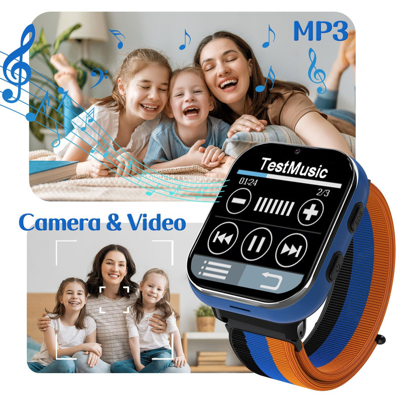 PTHTECHUS Smart Watch for Kids, 4G Smartwatch with Phone Call, SOS, Camera, Music Player, Learn Card, and Puzzle Games, Suitable for Boys and Girls Ages 4-12 Years Old Purple Blue (No GPS)