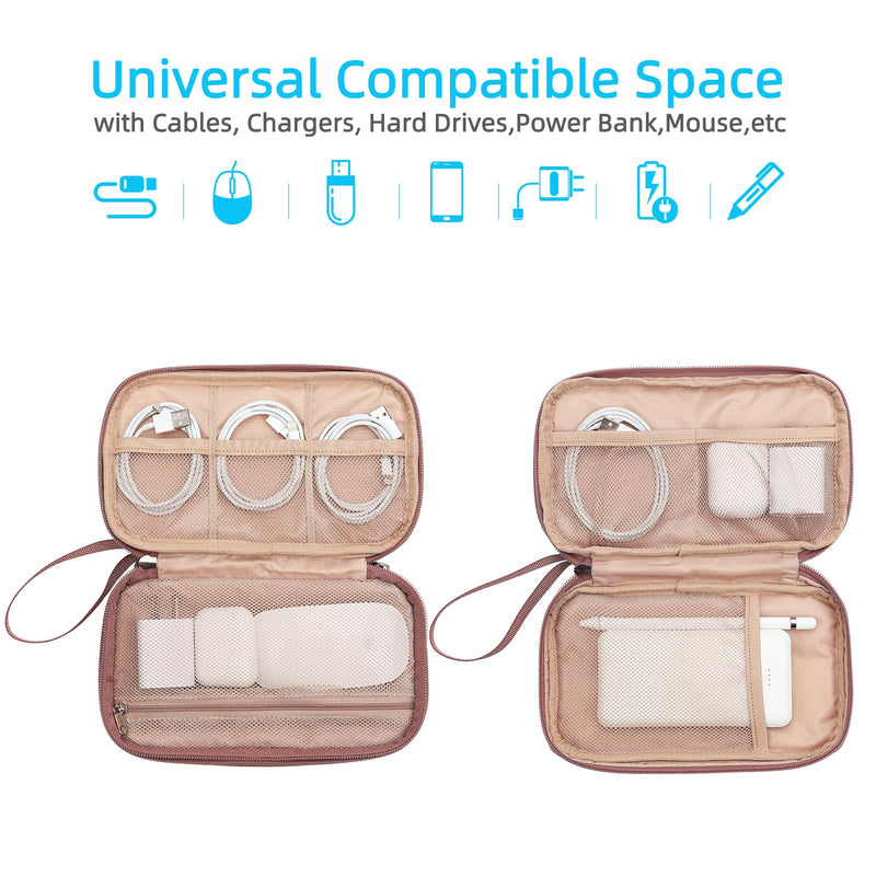 NISHEL Travel Cord Organizer Case, Double Layers Tech Electronic Case, Travel Essentials for Charger, Cable, Phone, Flash drive, Rose-wood Pink Double layer