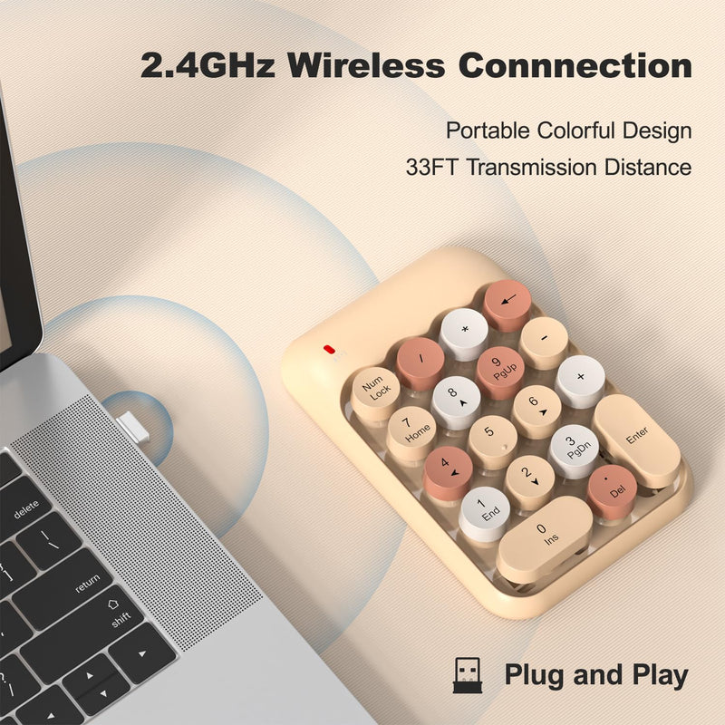 [AUSTRALIA] - Wireless Number Pads, Cute Colorful Numeric Keypad Numpad Portable 2.4 GHz Financial Accounting Number Keyboard Extensions, 18 Key Number Numpad for Laptop Desktop, PC (Cream) Green 