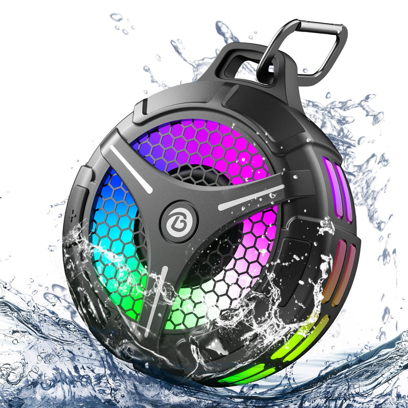 Bluetooth Shower Speaker, Suction Cup, Small Portable Wireless IPX7 Waterproof Outdoor Speakers, 15W Loud Stereo Sound Deep Bass, TWS Pairs, 6 Mode RGB Lights, All Ages Gift for Christmas Silver