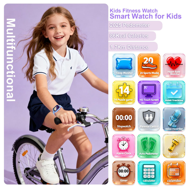 Kids Smart Watch 4-15 Ys, Standalone&APP Dual Use, Bluetooth Call, Kid Gift | 1.8'' IP68 Boys Girls Fitness Tracker, DIY Sports Modes, Heart Rate&Sleep Monitor, 13 Alarms, Weather, Smart Reminder, Games Pink-Bluetooth