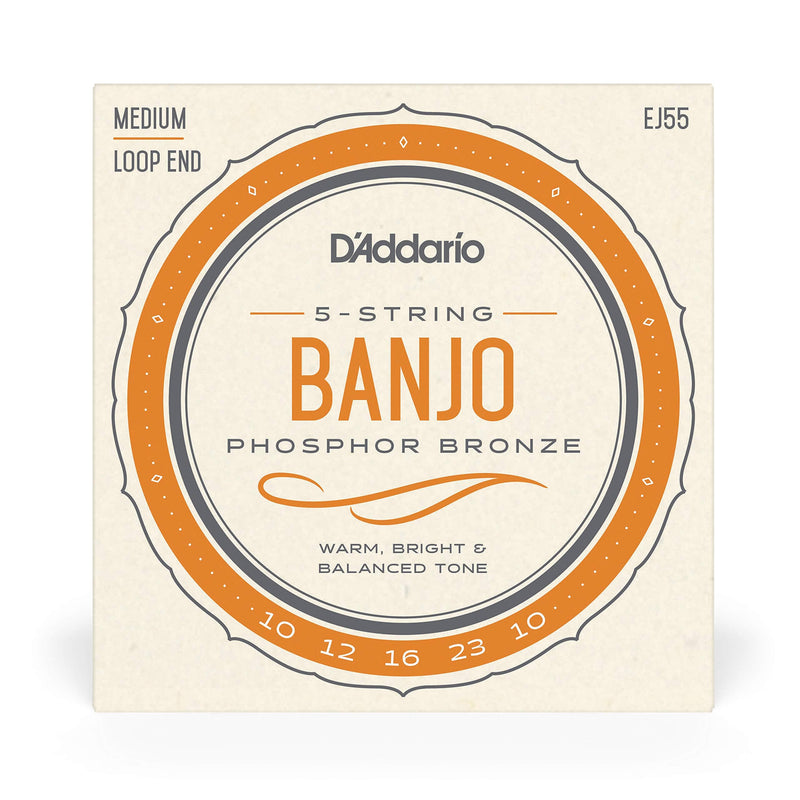 D'Addario EJ55 Banjo Strings 5 String Set - Banjo Strings Set - Phosphor Bronze, Medium, 10-23 Tenor Banjo, 9-30 Nickel