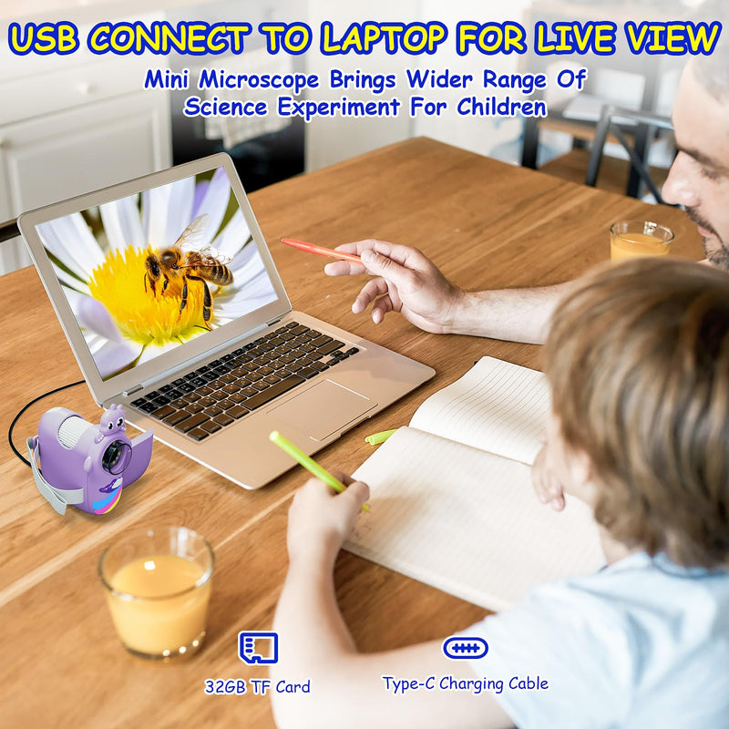 Microscope for Kids,Handheld Kids Microscope – 1000X Magnification,2'' HD Screen,1080P Camera,Built-in Telescope,STEM Educational Toy,Christmas/Birthday Gift for Ages 3-12 (Purple) Purple