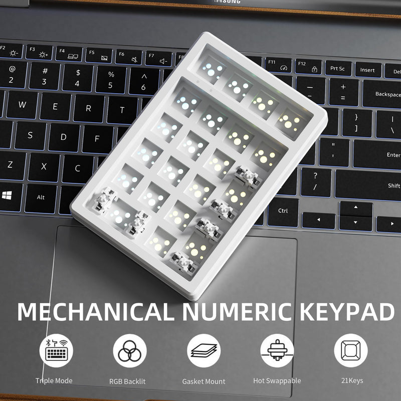 KEYCOOL K21 Mechanical Number Keypad Wireless Numeric Keyboard, Hot-swappable Bluetooth Numpad 5.0/2.4GHz, RGB Numerical Programmable Keyboard for Laptop Mac Win iOS Android Black