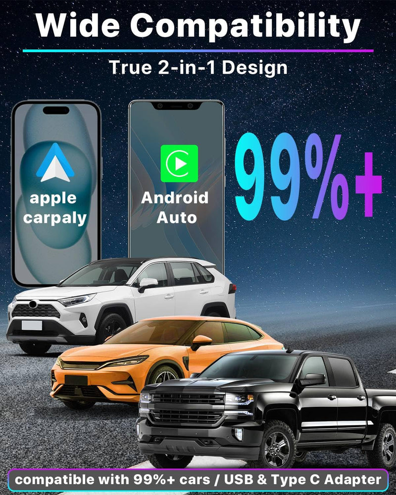 Omeyo Wireless CarPlay Adapter for CarPlay & Android Auto | Plug & Play 5.8GHz WiFi in 10s, Stable No Lag for Factory Wired Cars, Compatible with iPhone & Android Black