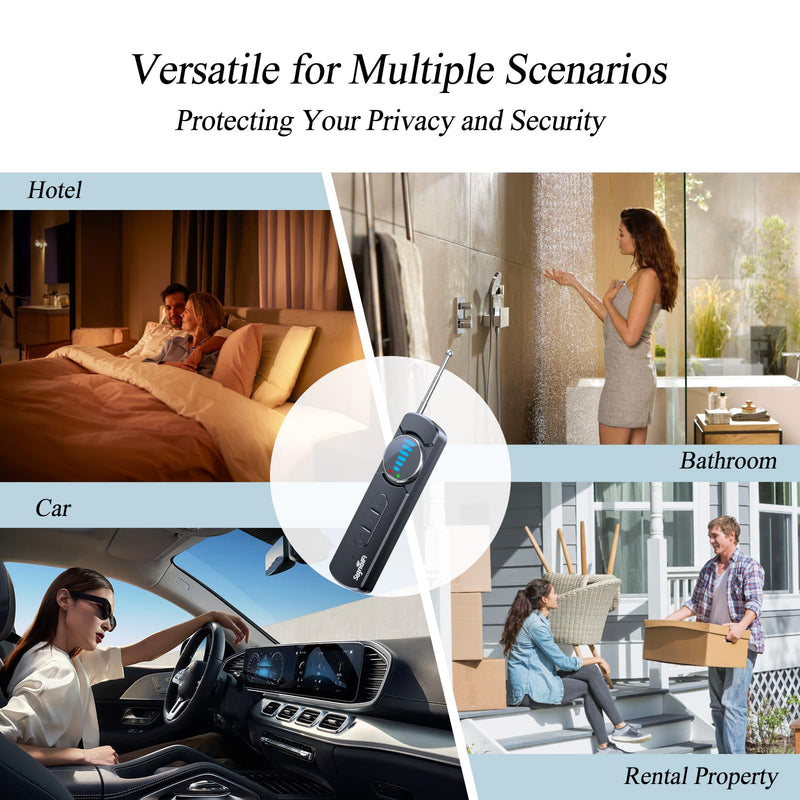Hidden Camera Detector,Upgraded Hidden Bug and Camera Detector, Bug & GPS Tracker Detector Portable Privacy Protector for Travel/Hotel/Car, Camera Detector Spy Camera Finder with LED (Black)