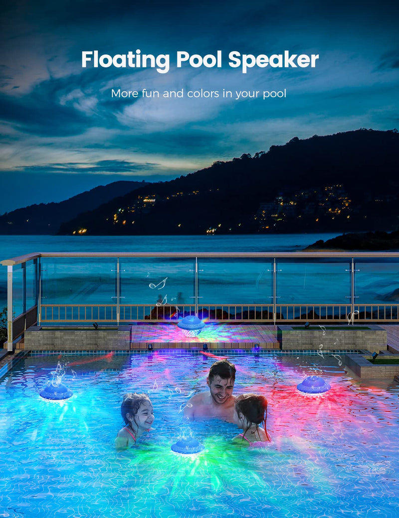 Floating Pool Speakers with Colorful LED Lights, IPX7 Waterproof Hot Tub Bluetooth Speaker, 10W Stereo Loud Sound, Built-in Mic, Portable Wireless Speakers for Shower Bathtub Beach Outdoor Swim-Blue Blue
