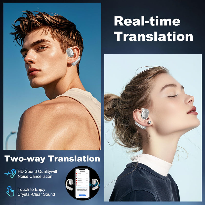 Wireless Earbuds, Language Translation Earbuds, 3-in-1 AI Real Time Translator Earbuds,Compatible with iOS & Android, Ideal for Travel, Work & Study-Silver